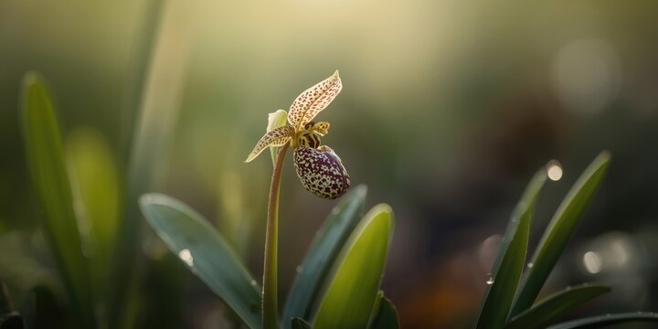Selective focus macro image of blooming Ophrys insectifera wildflower