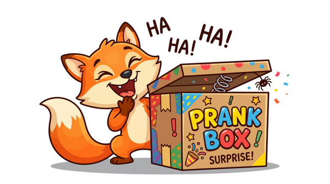Funny Fox Laughing at Surprise Prank Box with Spider