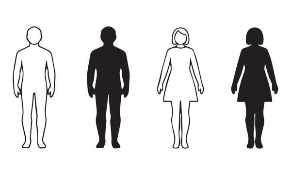 male and female body silhouette icon set eps 10