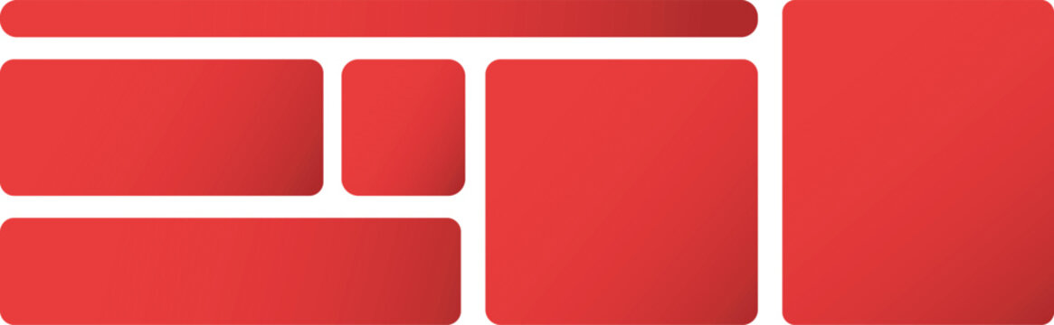 Red rectangular banner set with rounded corners on dark background. Bold crimson shapes in various horizontal and square layouts. Flat vector UI panel template for web and app design.

