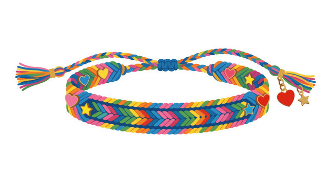 Colorful Woven Friendship Bracelet with Hearts and Stars, Rainbow Pattern