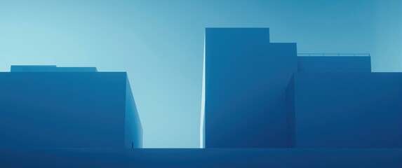 Fototapeta premium urban environment showcasing flat design of contemporary buildings and simple skyscrapers in cool blue tones