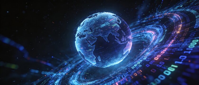 Digital globe with binary code