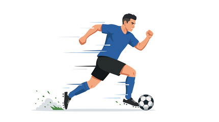 Fototapeta premium Soccer player sprinting with ball on field in action sports scene