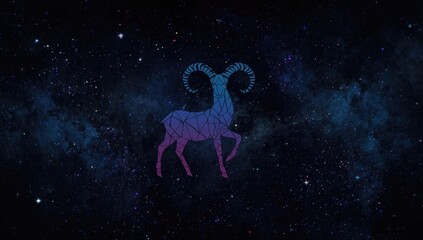 Obraz premium Zodiac Aries icon surrounded by a dazzling spread of cosmic stars