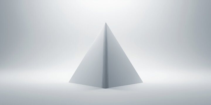 Modern aesthetics featuring a white triangular pyramid on a sleek white backdrop for design inspiration