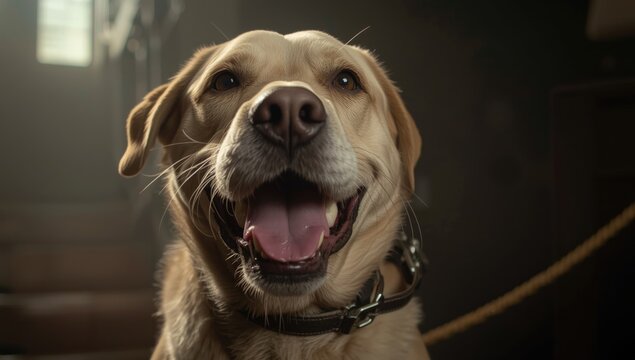 Upbeat purebred dog with an entertaining grin captured nearby