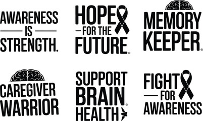 Obraz premium Bold sans serif typography for brain health and memory keeper support awareness is strength and hope for future stickers fight for awareness medical ribbon vector designs.