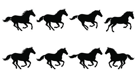 Obraz premium Horse Silhouettes In Motion Black Shapes Against White Background