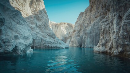 Fototapeta premium Natural mountain environment highlighting white calcite cliffs alongside blue pools