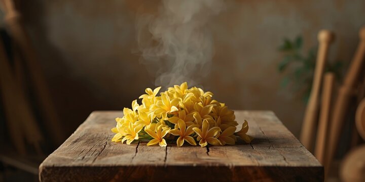 Scented champaca blossoms paired with timber crafting materials