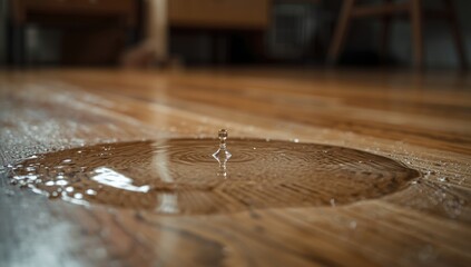 Obraz premium Water pooling on natural wood floor from air conditioner drip inside apartment