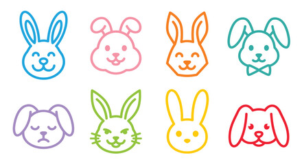Fototapeta premium Colorful Line Art Animal Heads Rabbits And Dogs