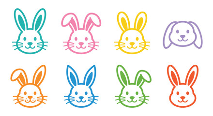 Obraz premium Colorful Rabbit And Dog Face Line Icons Set On White Background