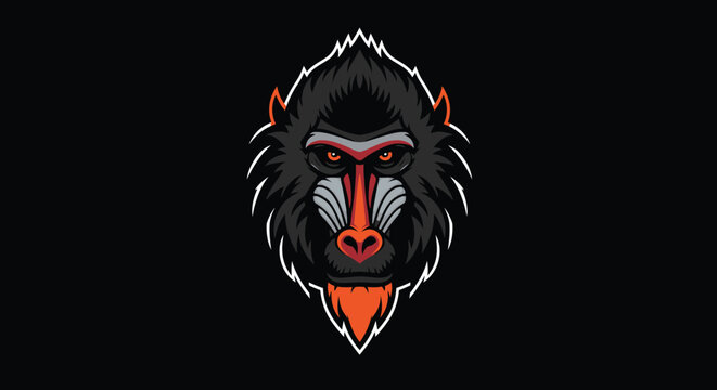 Fierce Mandrill Head Mascot Logo Design with Striking Orange Accents