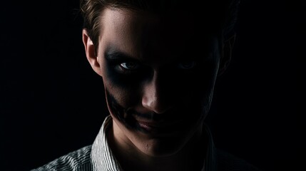 Obraz premium Darkness wraps around a young man's face