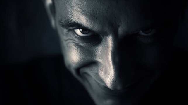 Dark, intense close-up of a man's face
