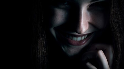 Fototapeta premium Darkness frames a woman's smile