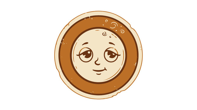 Cute Cartoon Moon Face with Gentle Expression on White Background