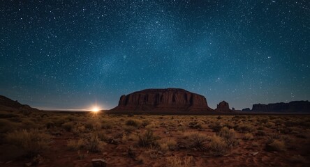 Obraz premium Starry night over a vast desert landscape under clear skies