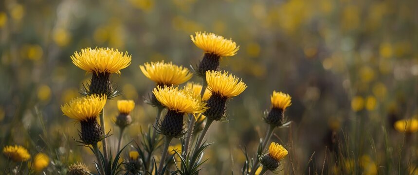 Sharp focus on colorful gorse blooms bursting with life
