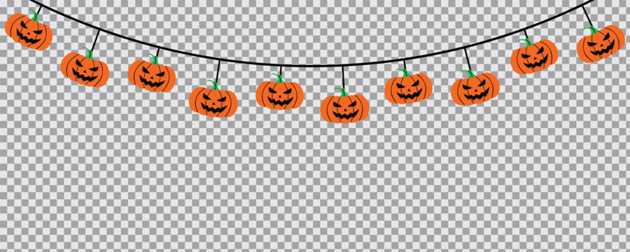 Halloween Pumpkin Garland Border with Hanging Jack O Lantern Banner