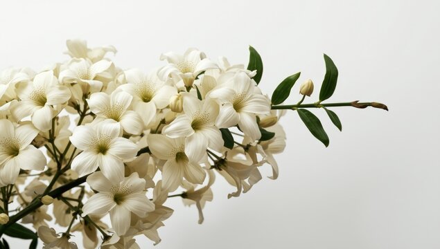 White backdrop with a cluster of cream Matthiola Incana flowers
