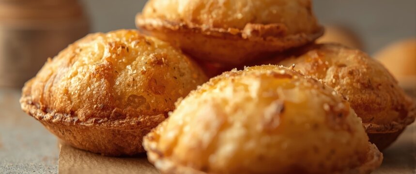 Golden fried pastries called pastelitos filled with sweet potato and membrillo