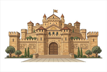 Detailed castle illustration with towers and flags vector graphic © MD JAHID13