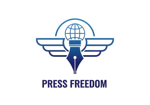 Press freedom logo design with globe and pen nib