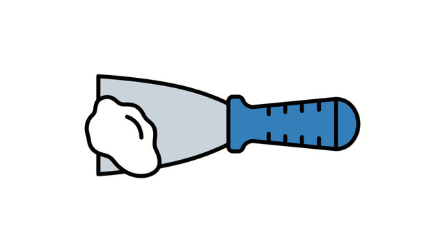 Putty Knife Spreading White Filler Compound on Blade - Isolated Flat Design Icon