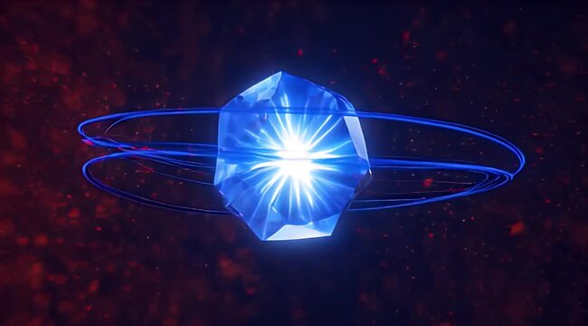 Cybersecurity Glowing data crystal blue energy gem futuristic hologram quantum core digital artifact sci fi object abstract crystal neon light cosmic background magic stone suspended dark cosmic
