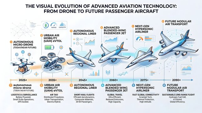 Evolution of Future Aviation Technology Infographic Timeline