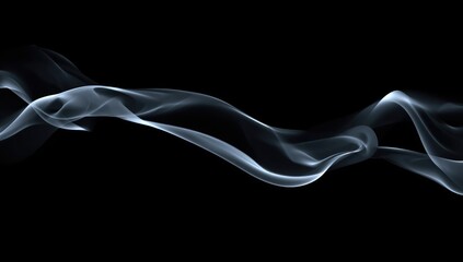 Fototapeta premium Whispy white smoke waves moving gracefully across a dark black background with text space included