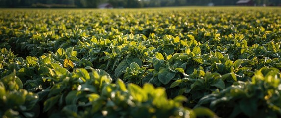 Overhead shot showing dense and vibrant soybean leaves forming a healthy canopy in a summer farm setting