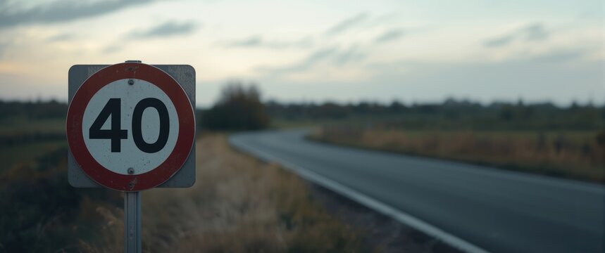Roadside traffic sign showing forty mph speed restriction by a country turn