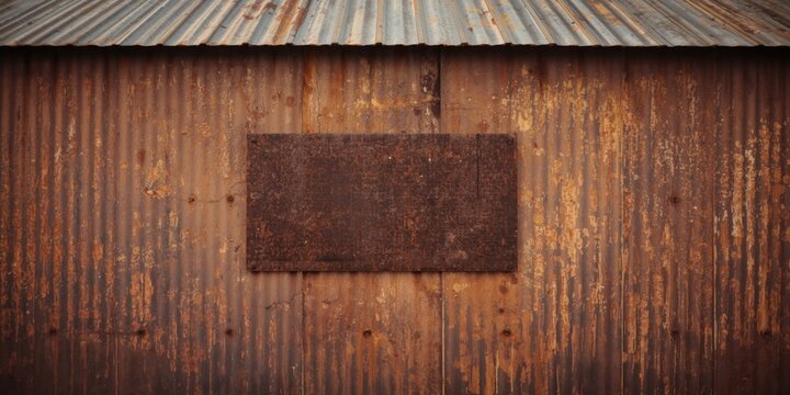 Vintage aesthetic backdrop showing rusty metal wall and zinc roof with textured brown iron plate