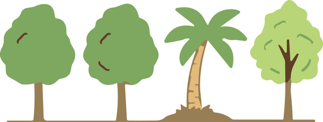 Stylized tree illustrations featuring deciduous and palm tree designs with varied canopies for nature, education, and design projects © MdMahabur