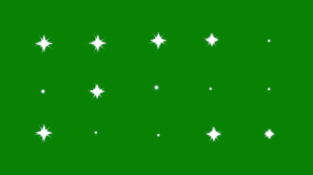 twinkling star stars shine effect blinking light effect  green background with alpha channel 4k glitter star motion white cartoon blinking stars flat vector doodle sparkle star  background.