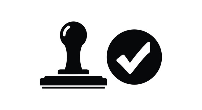 Stamp and check mark icon symbol for approval or success