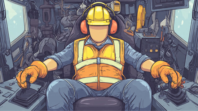 Illustration of a pilot in cockpit wearing safety gear and headphones in vibrant colors