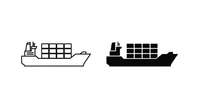 Container ship icon in black and outline style