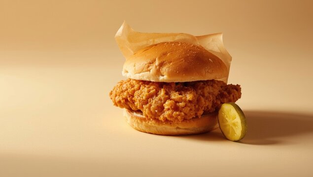 Tender crispy chicken sandwich served with a crunchy pickle spear
