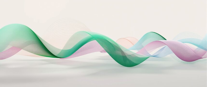 Horizontal oscillating sine curves in green and pink showcasing technology concepts