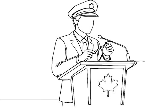 Military officer delivering formal speech at podium.