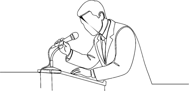 Illustration of a man delivering a speech at podium.