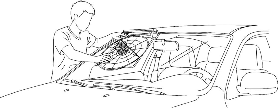 Mechanic repairing car steering wheel interior components.