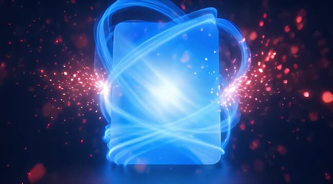 Cybersecurity digital passport secure identity glowing card blue hologram data protection cyber security abstract technology verification virtual document futuristic design swirling blue light