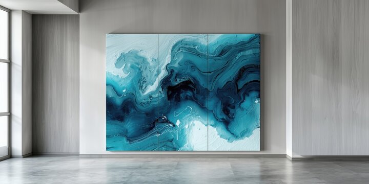 Modern wall d&Atilde;&copy;cor with fluid aqua and blue paint providing textured background