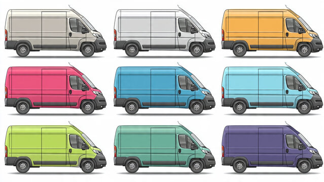 Colorful Delivery Vans Fleet Image with Bright Shades and Various Shapes for Logistics